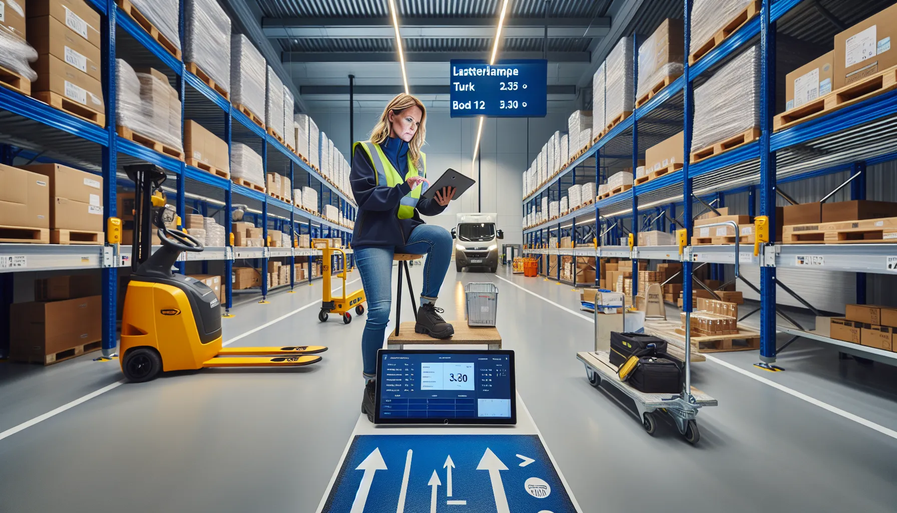 Hvordan finne den beste lagerplassen for små bedrifter 1 Norwegian small-business owner assessing scalable warehouse racks with climate control and ramp.