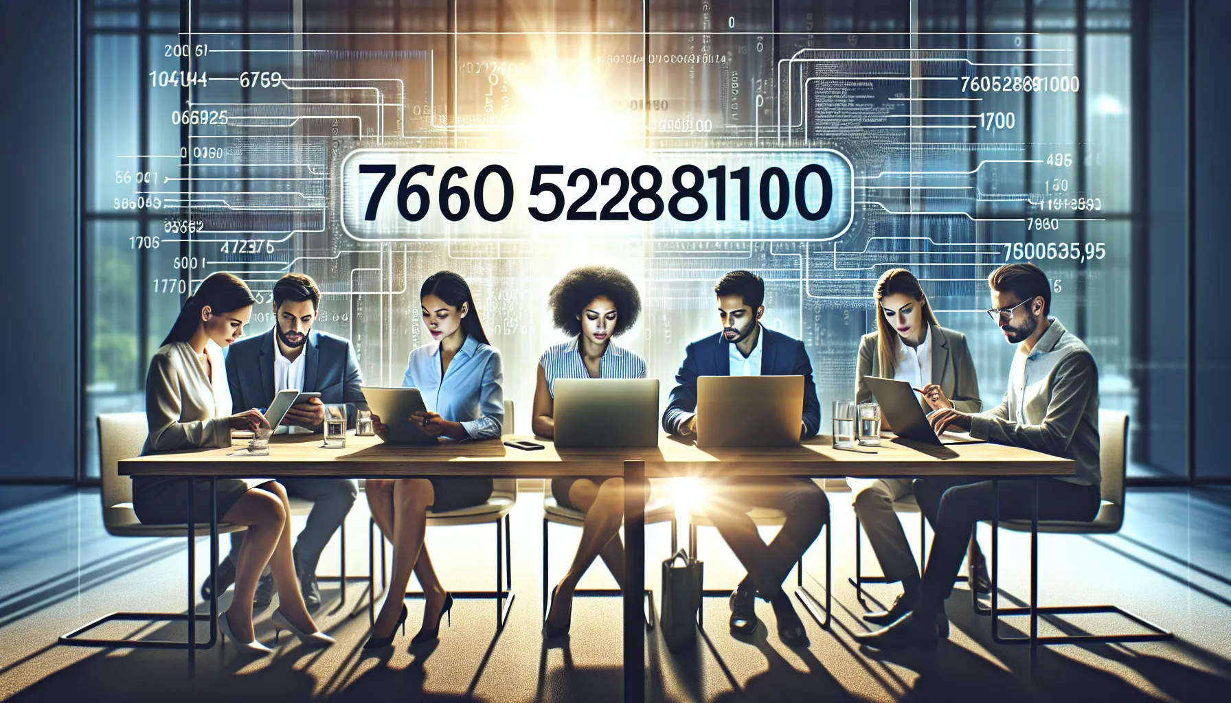 professionals collaborating in a modern office with a focus on data systems.