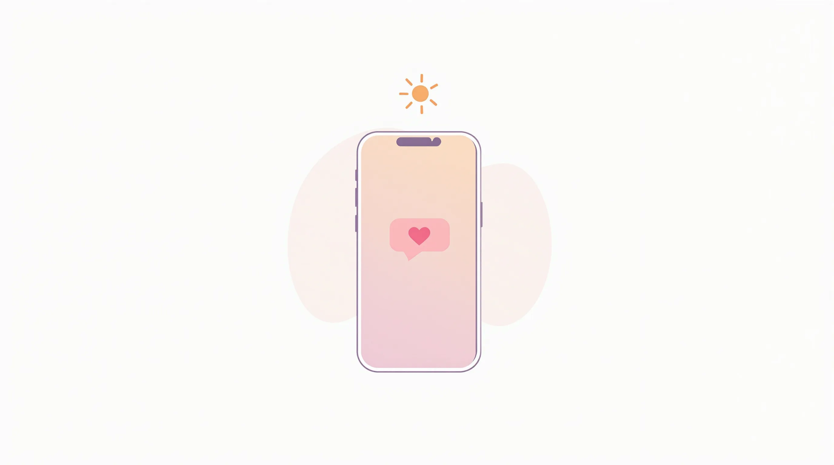 Minimalist smartphone with heart icon on soft gradient morning background.
