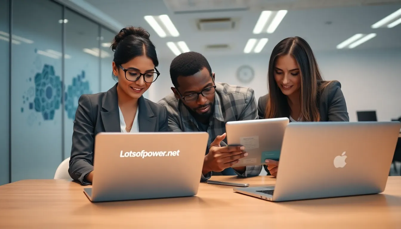 diverse team exploring technology in a modern office setting.