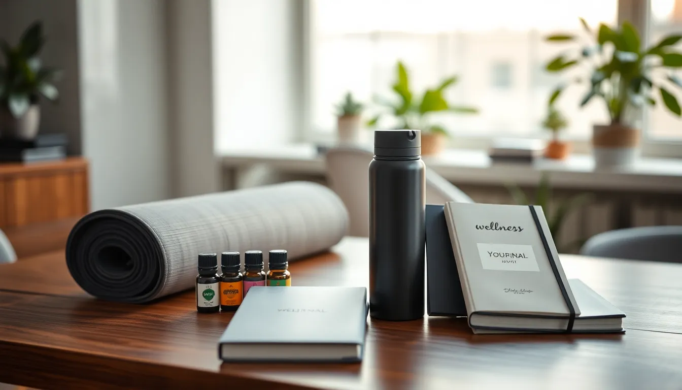 Elegant display of wellness gifts for men on a modern table.