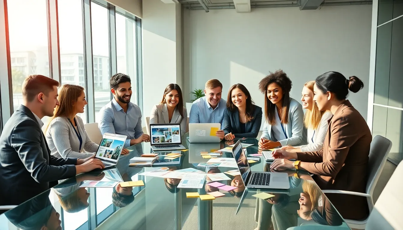 diverse team collaborating on captivating content in a modern office.