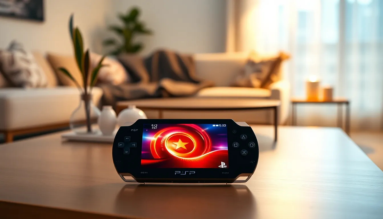 PlayStation Portable displayed in a cozy modern living room.