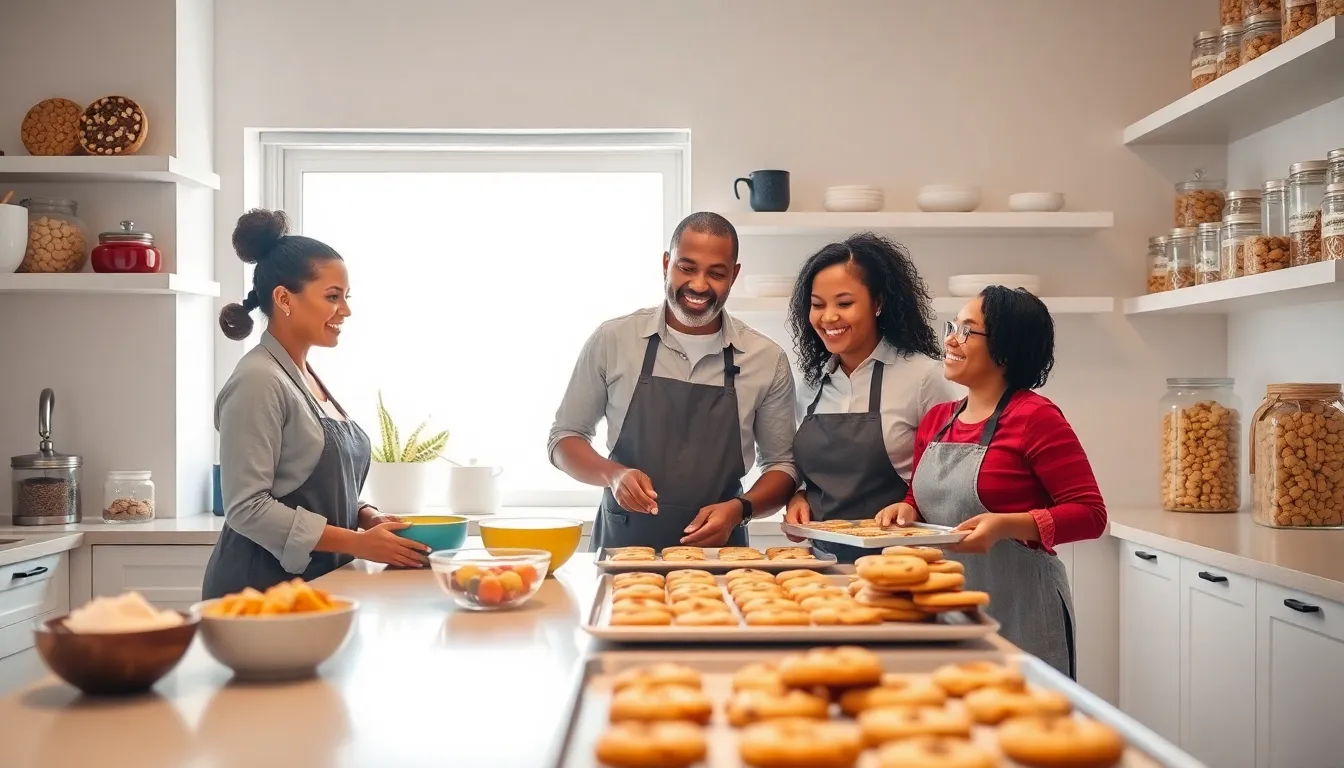 team baking cookies in a bright, welcoming kitchen.