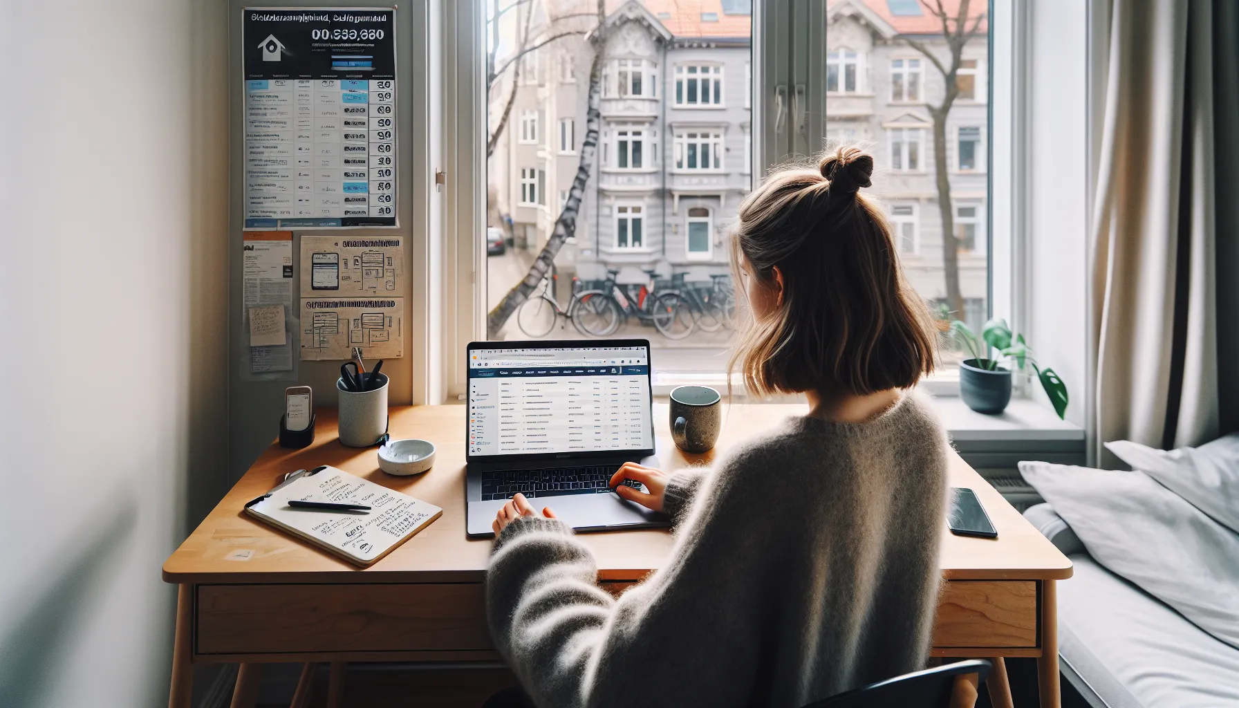 Norwegian student drafting housing application on laptop with finn and hybel tabs.