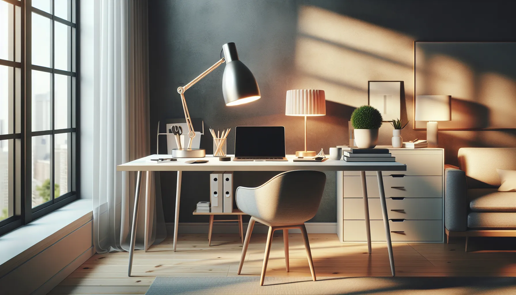 sleek lamp in a modern home office.