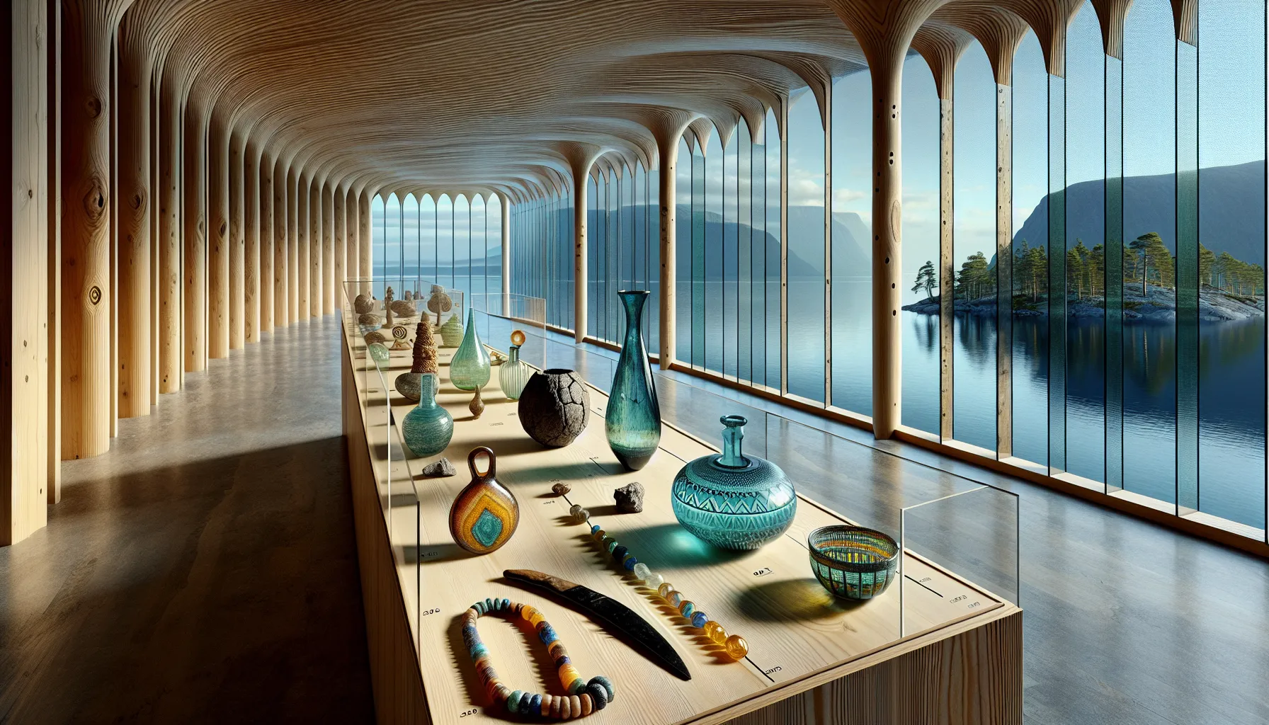 A norwegian museum display tracing glass from obsidian to modern float glass.