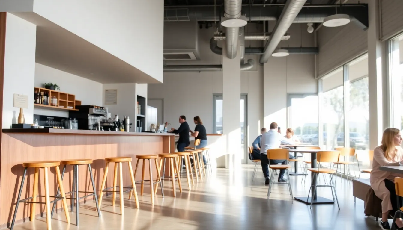 Modern small stools in a bright Queensland café environment.