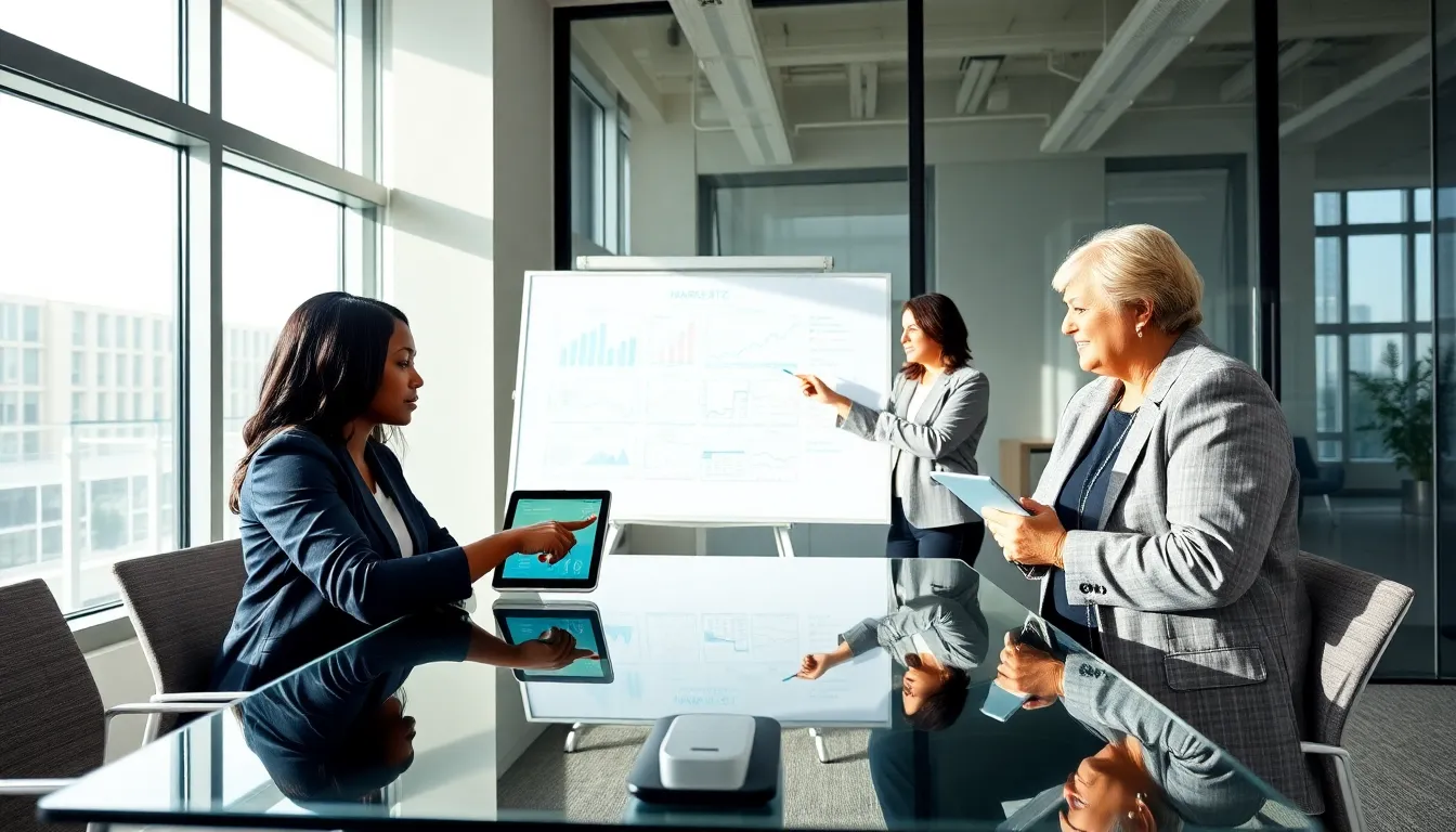 diverse team strategizing in a modern office setting.
