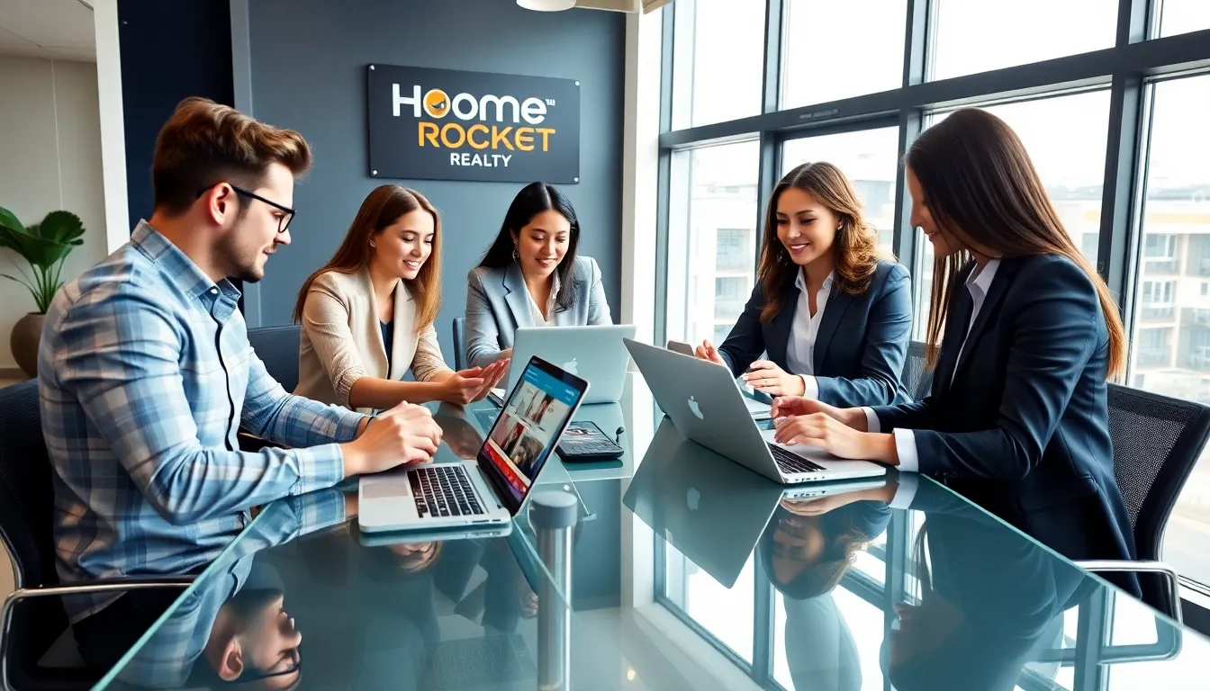 diverse real estate team collaborating in a modern office.