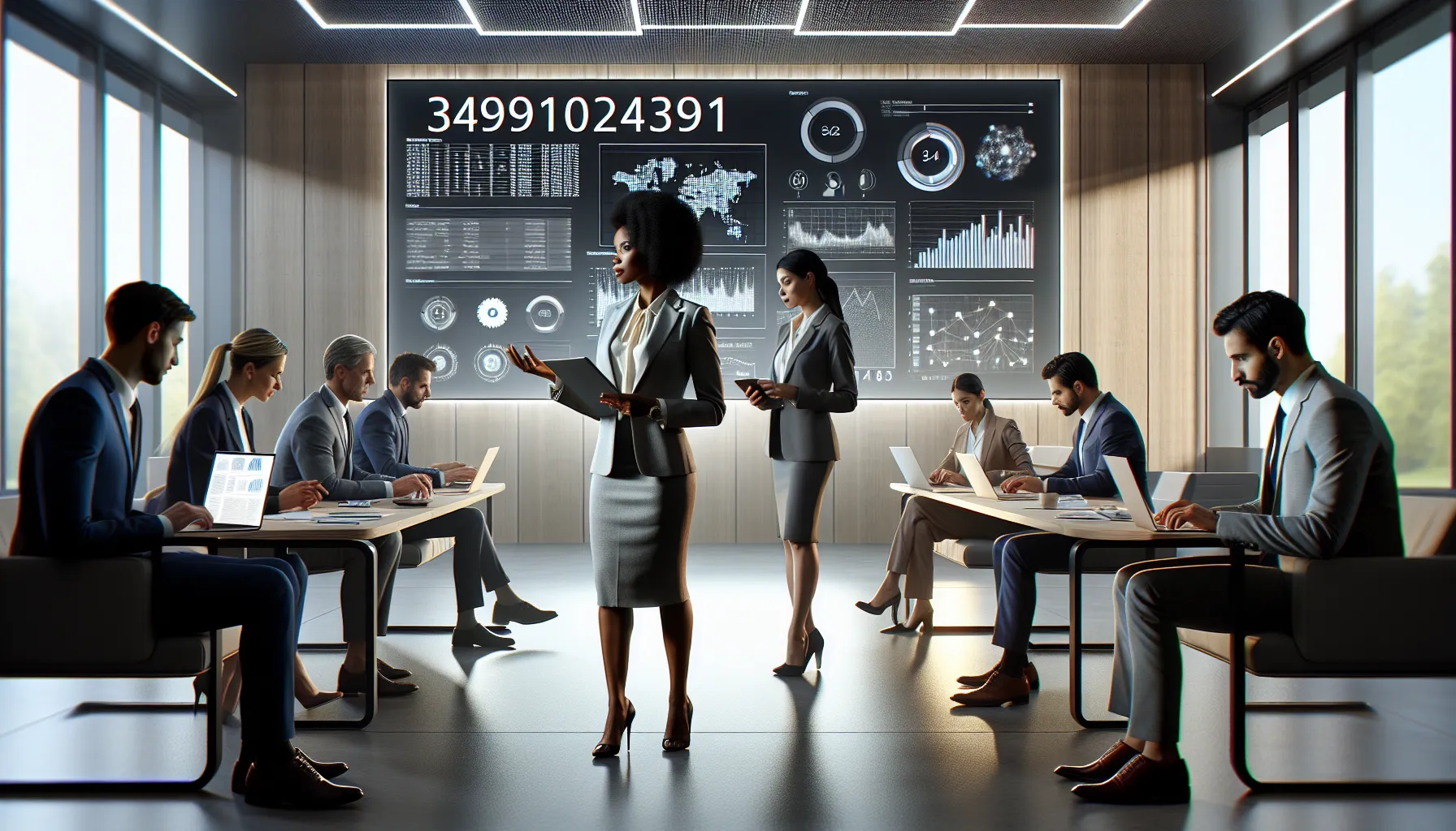 diverse team analyzing data in a modern office setting.