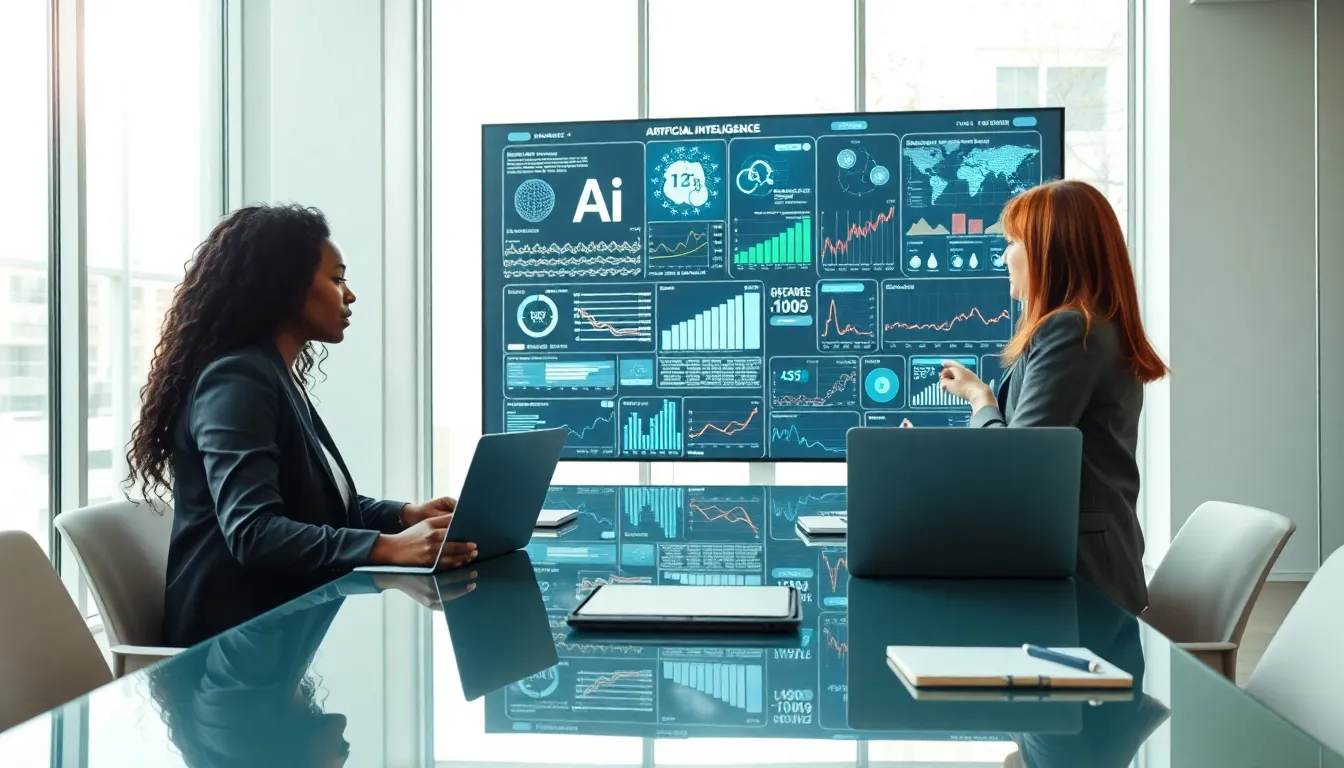 diverse professionals discussing artificial intelligence in a modern office.