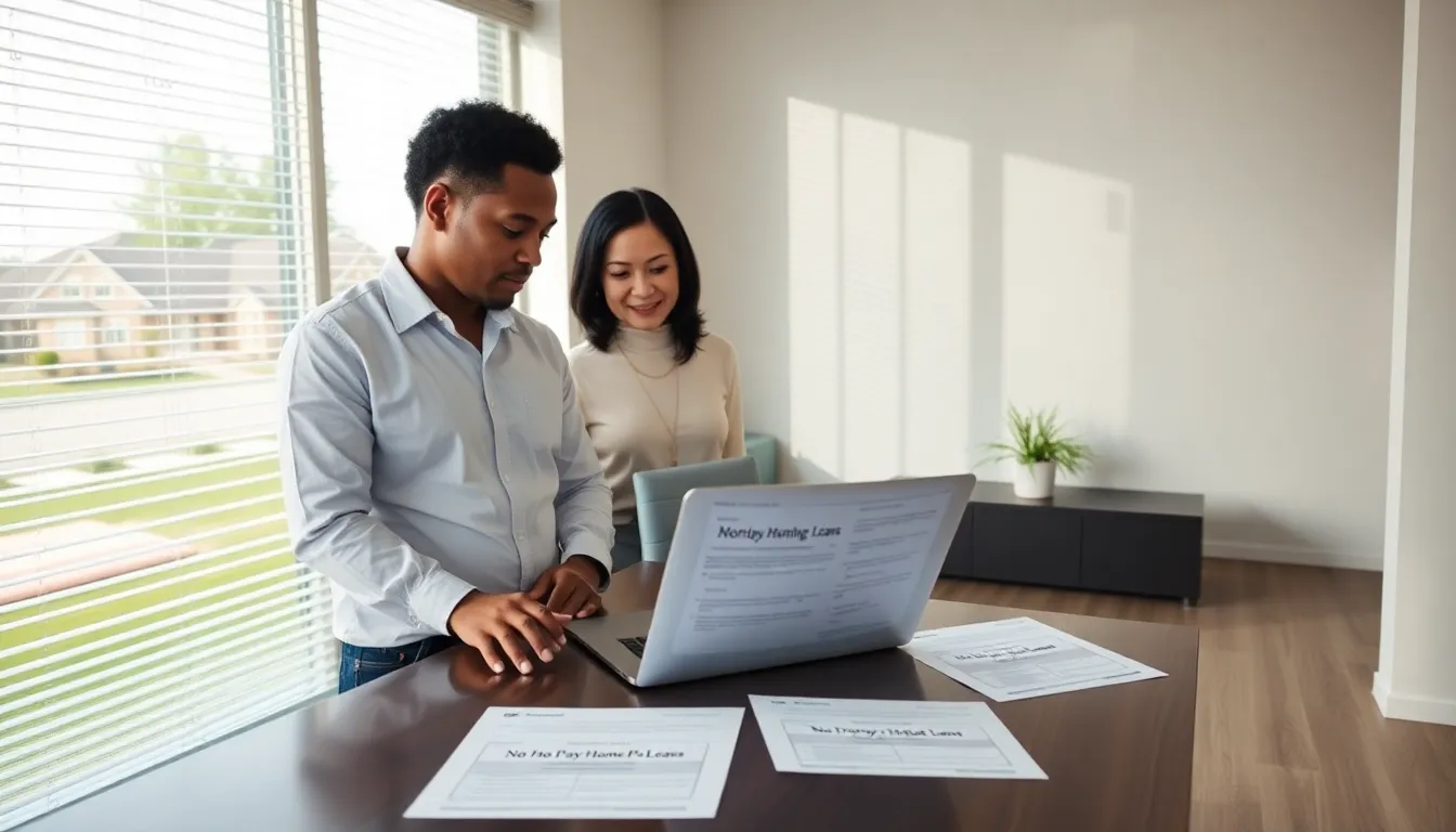 couple discussing no down payment home loan options in a modern office.