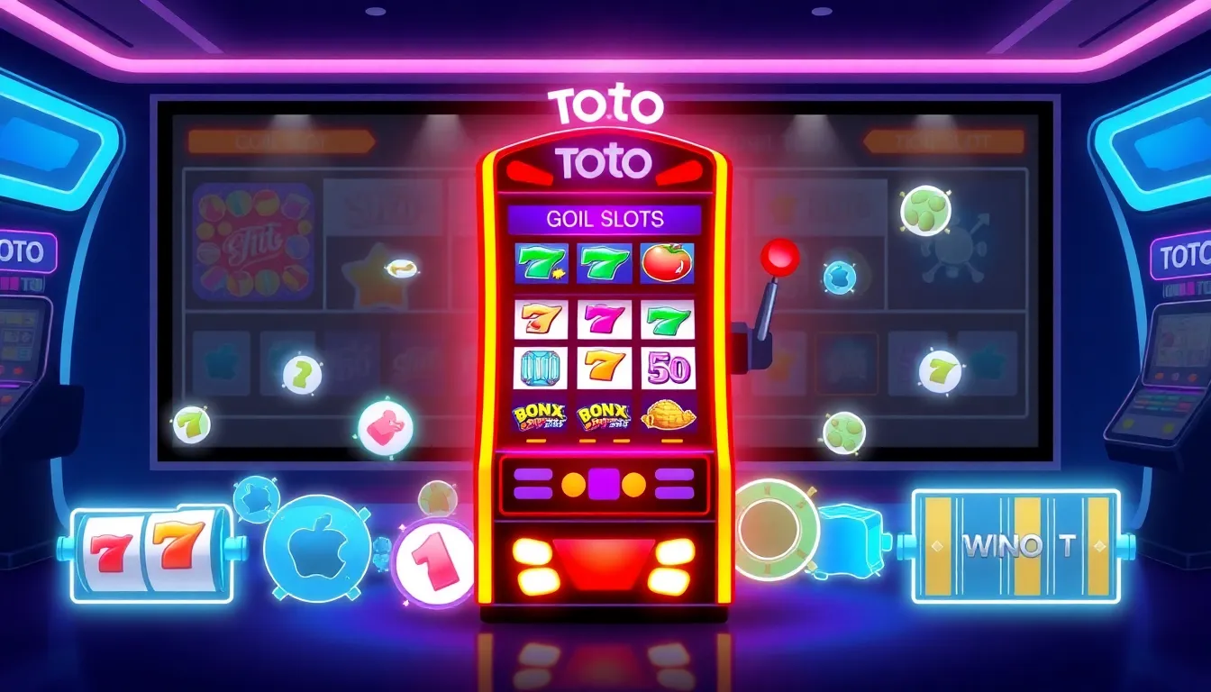 vibrant illustration of Toto Slots in a modern gaming environment.