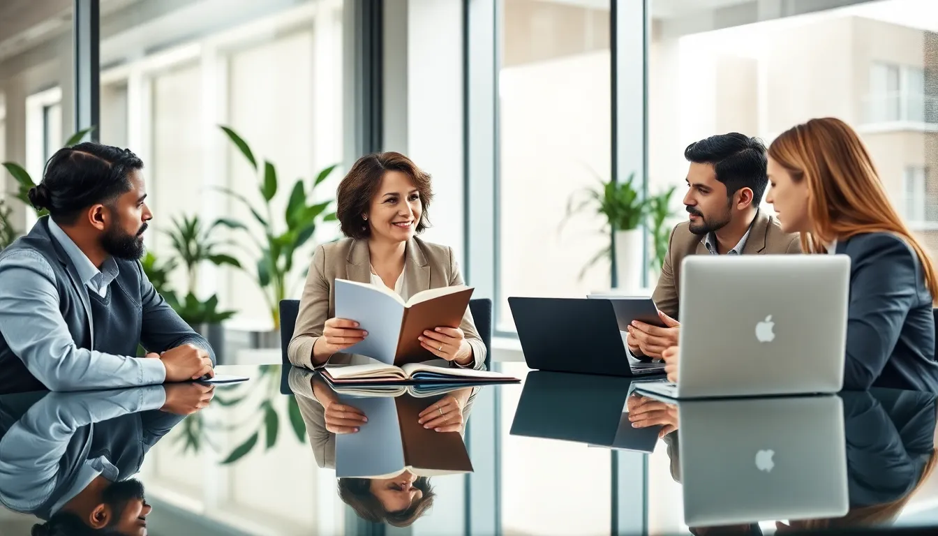 diverse team discussing good habits in a modern office setting.