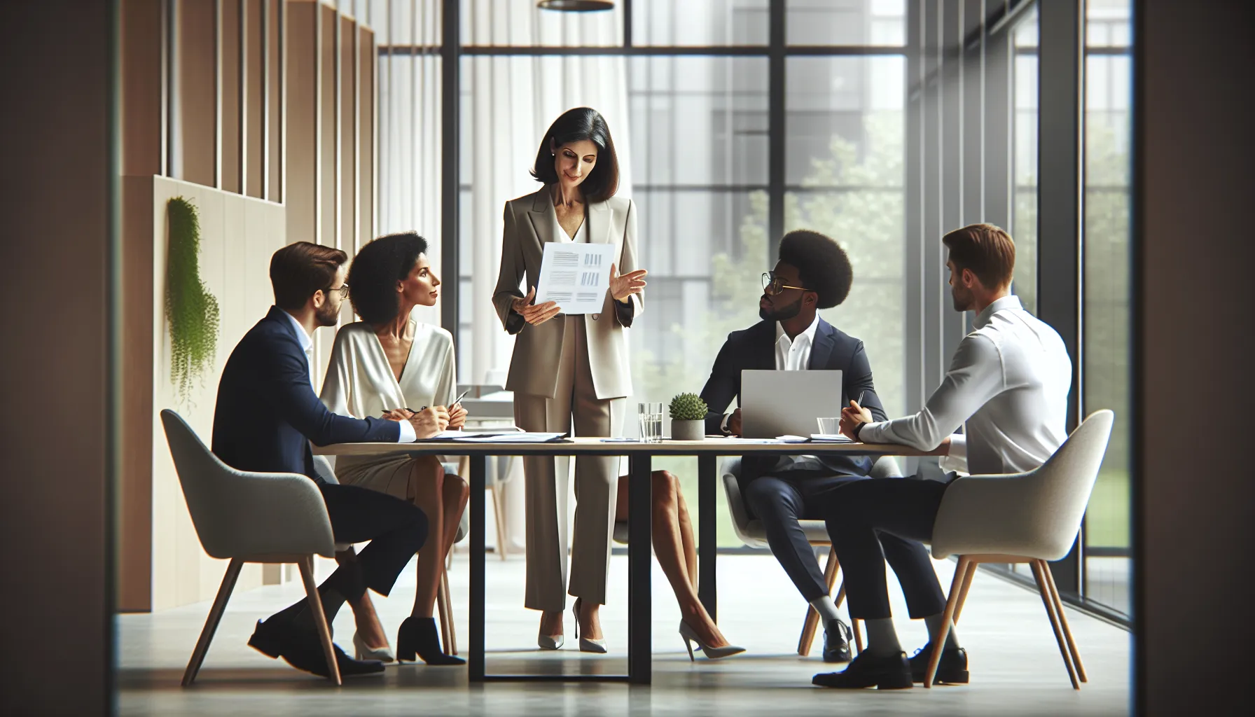 diverse team collaborating on solutions in a modern office setting.