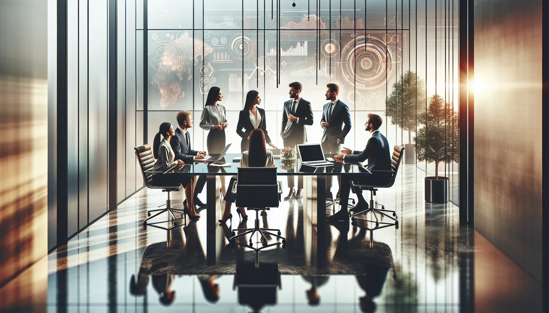 diverse team discussing data analysis in a modern office setting.