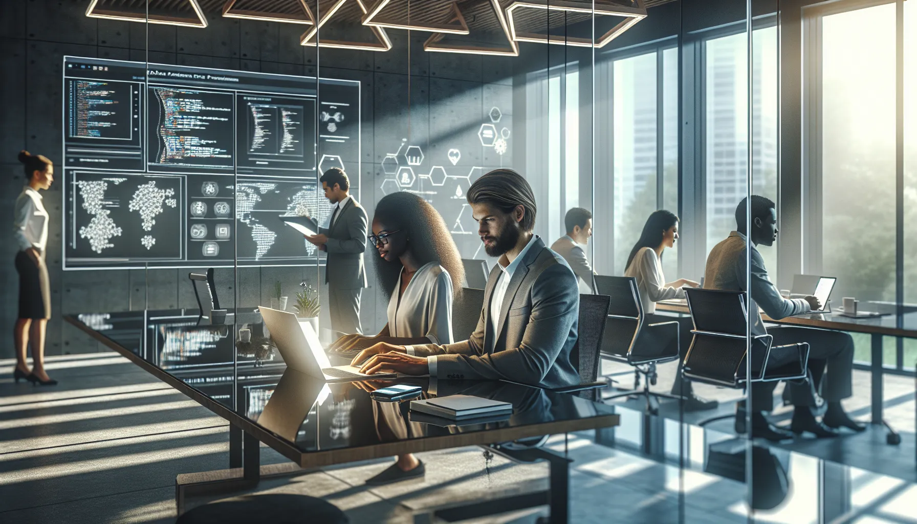 diverse software developers collaborating in a modern office.