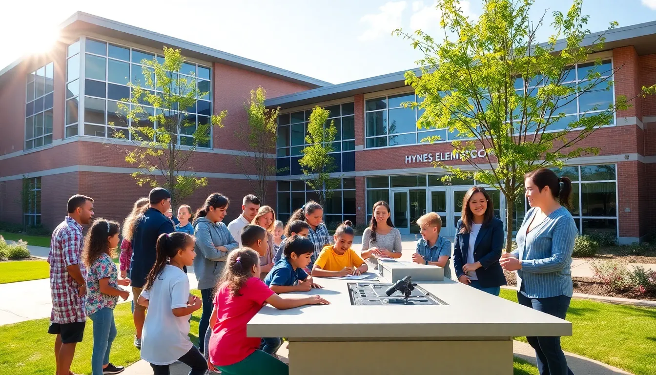 students engaged in outdoor learning at Hynes Elementary School.