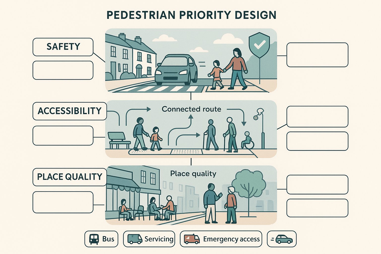 Infographic showing safer, more accessible, people-friendly UK street design.