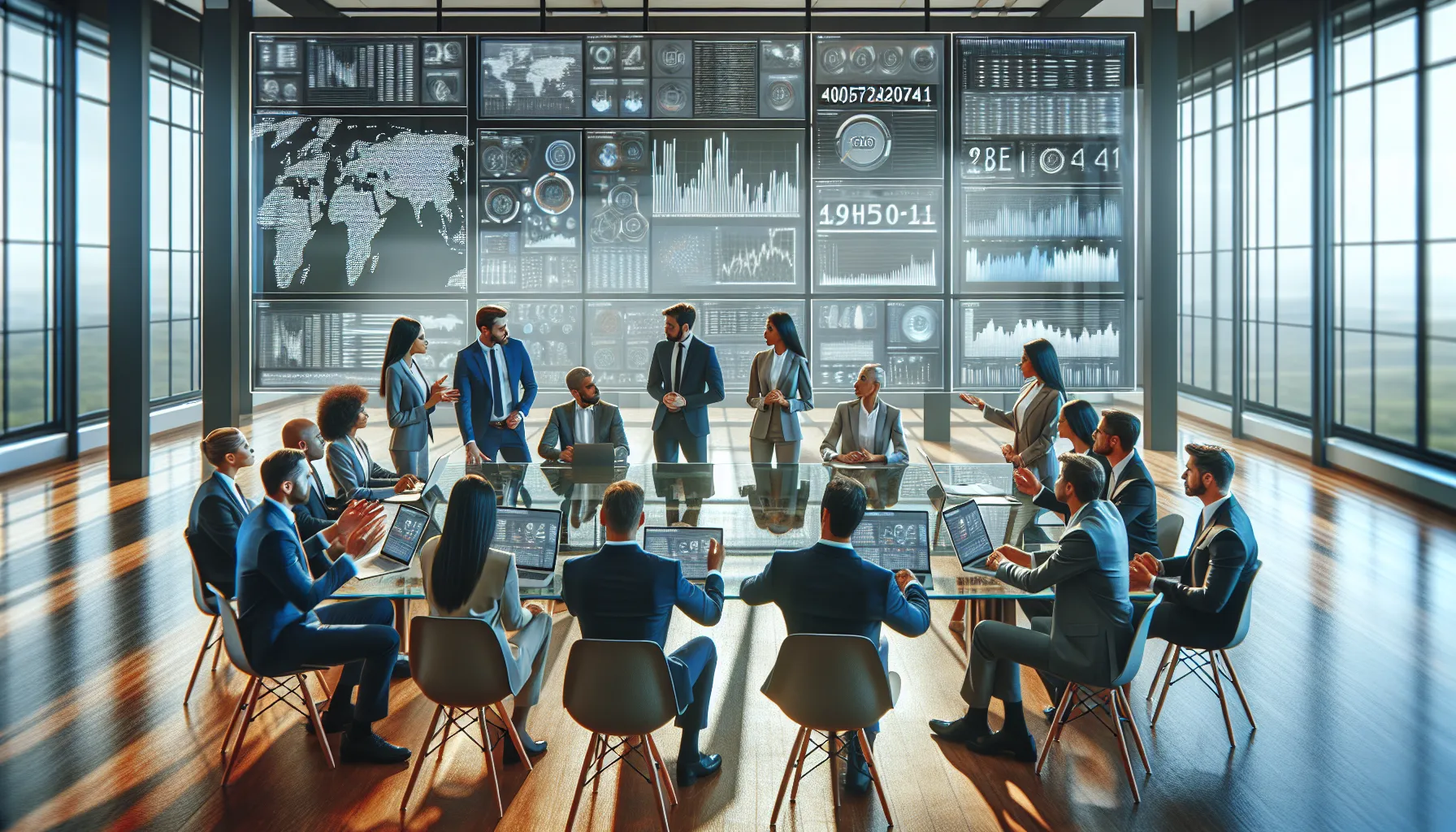 diverse professionals collaborating in a modern office environment.