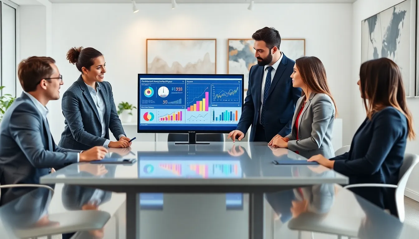 team discussing cost-saving strategies in a modern office.