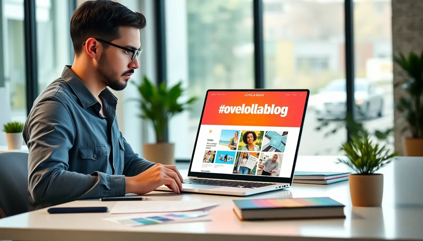 professional working on a Lovelolablog in a modern office.