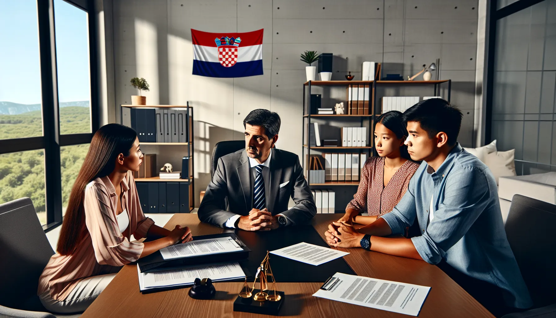 Croatian family consulting with educational advisor about veteran children's rights documentation