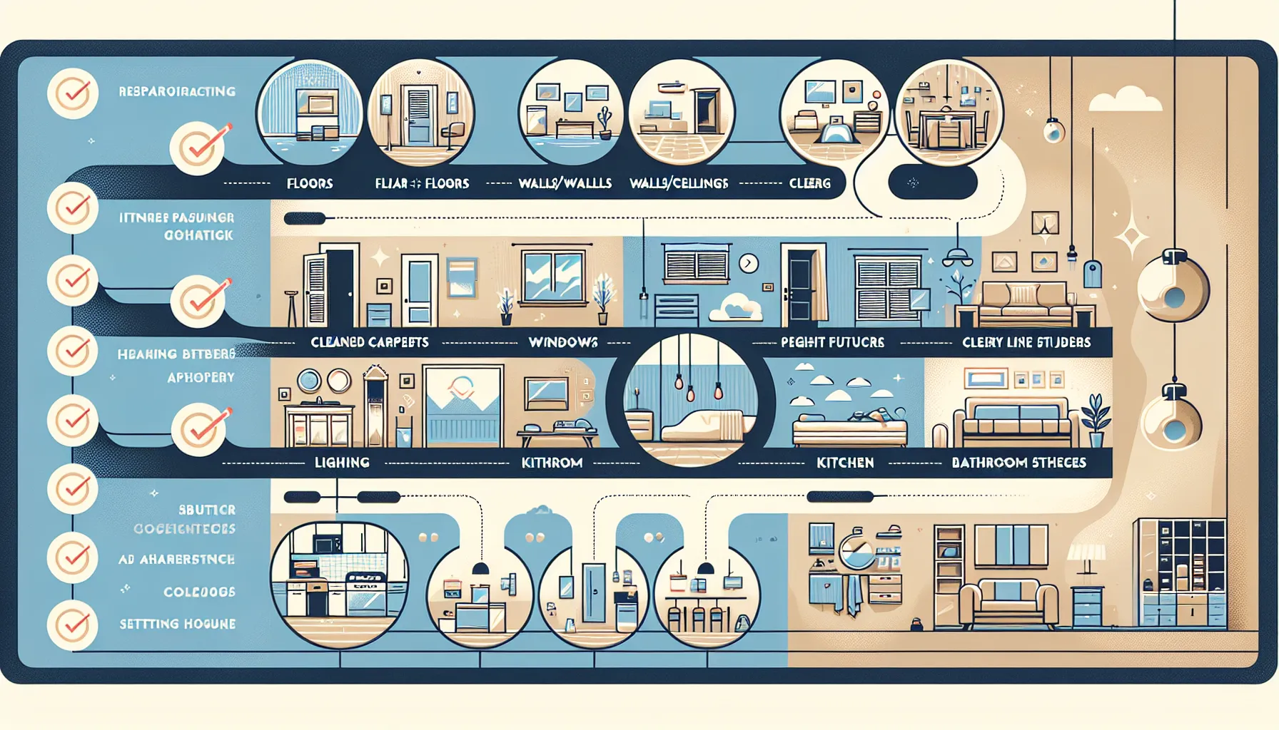 illustrated checklist of interior rent-ready preparations for a home