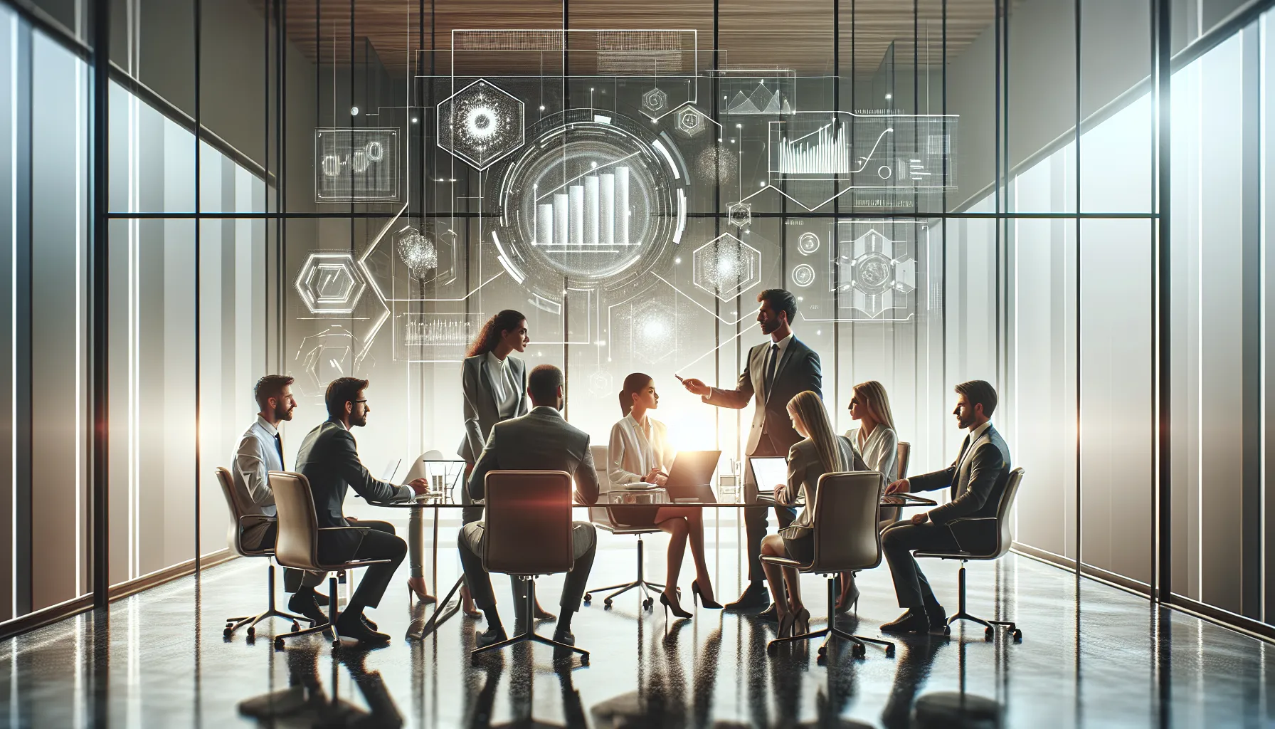 diverse team discussing technological trends in a modern office.