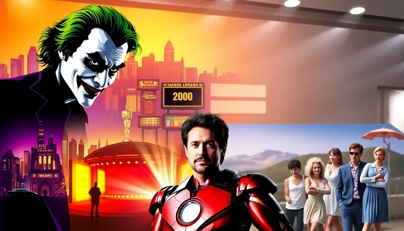 Collage of iconic movies from 2008 including The Dark Knight and Slumdog Millionaire.