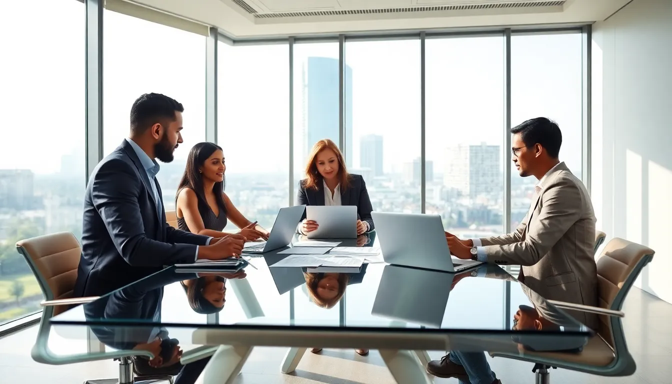 diverse team discussing mortgage rates in a modern office.