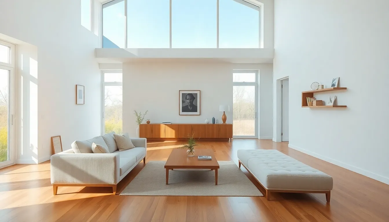 modern simple house interior with open layout and minimal furnishings.