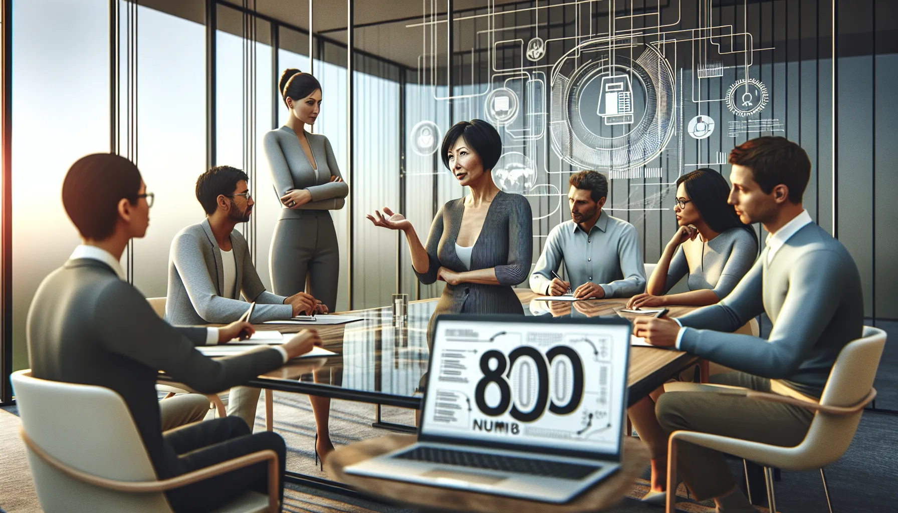diverse professionals discussing benefits of 800 numbers in a modern office.
