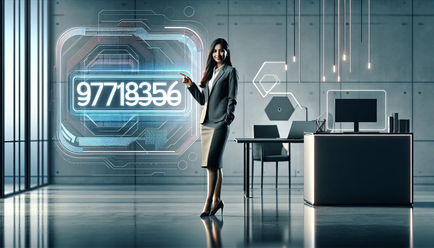 professional explaining the significance of the number 9719836536 in an office setting.