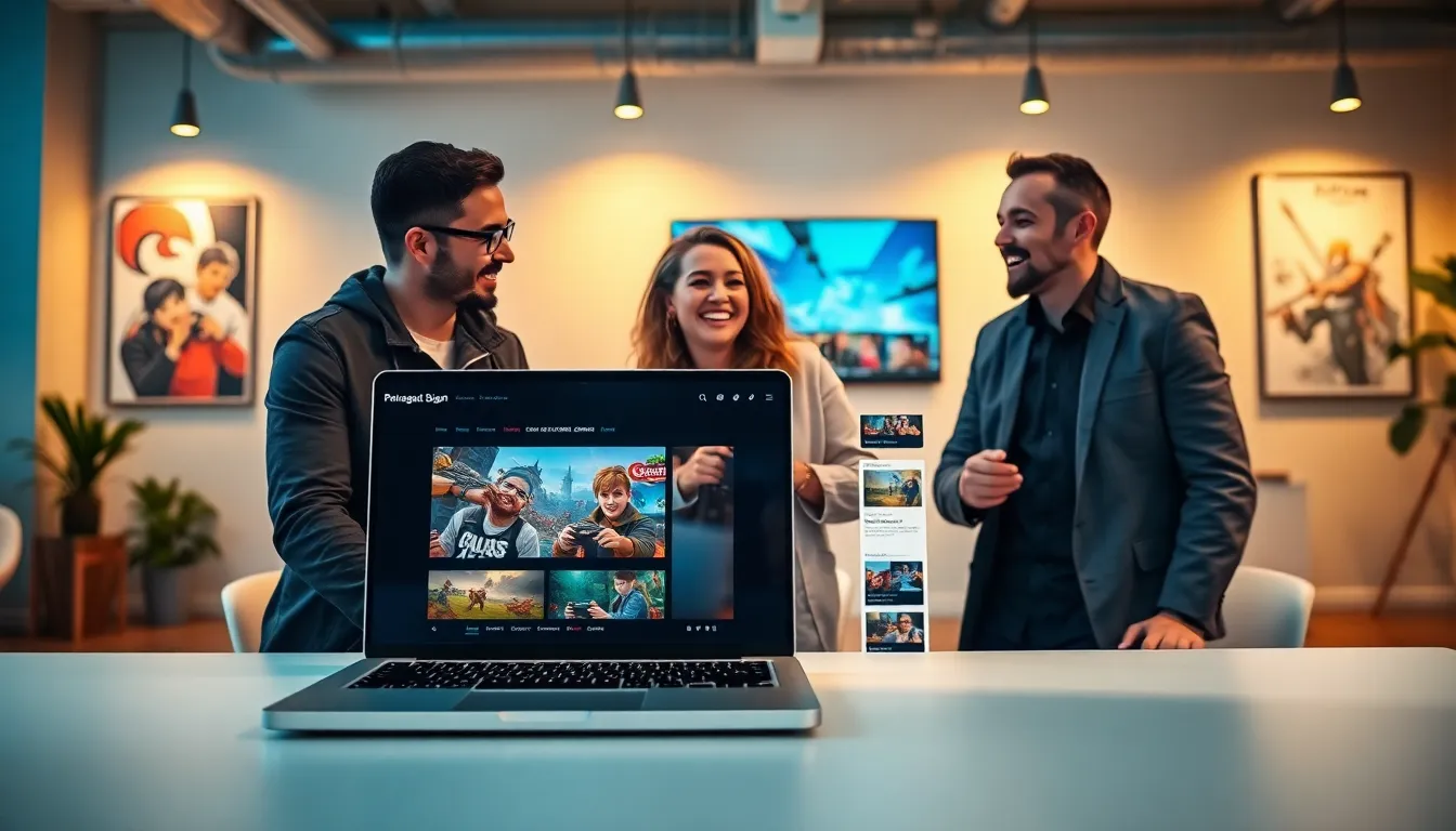 diverse group discussing gaming in a modern workspace.