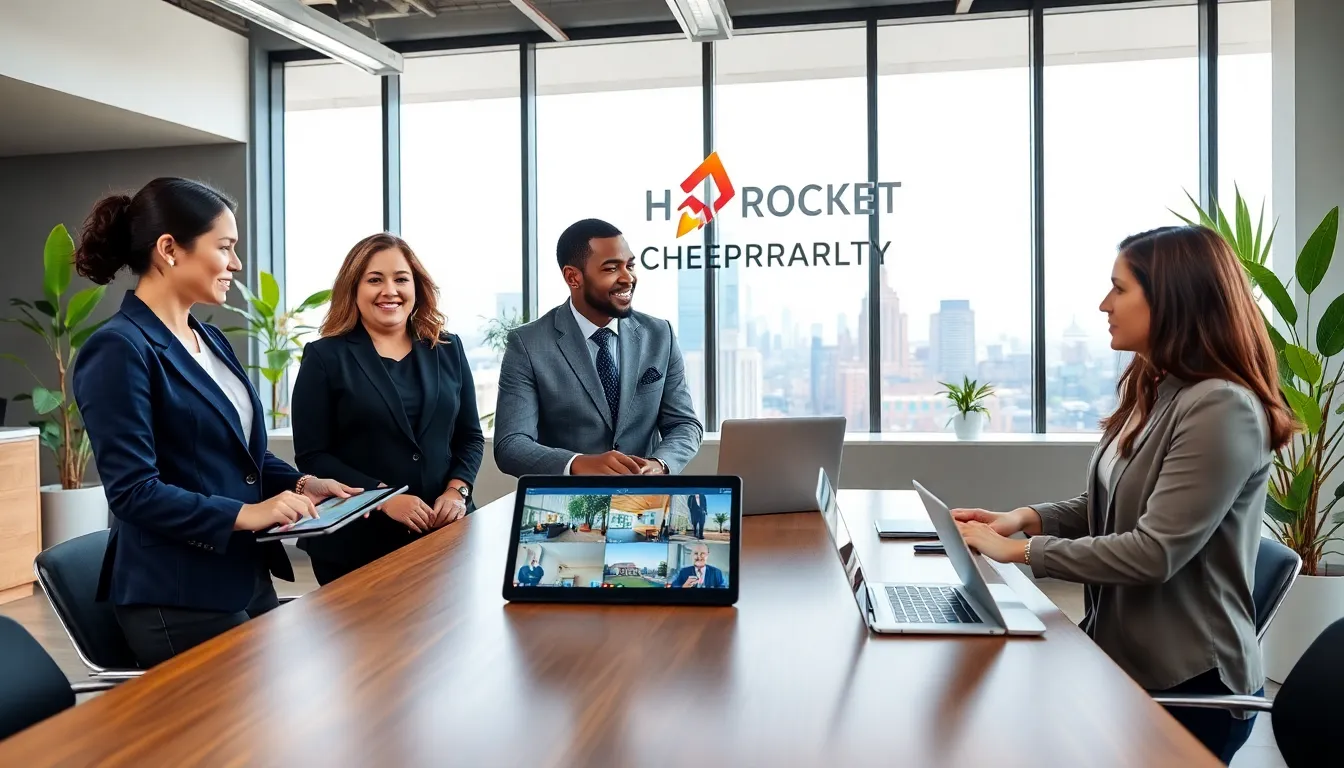 diverse real estate agents collaborating in a modern office setting.