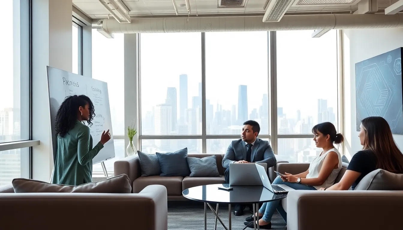 diverse software engineers collaborating in a bright Chicago office.