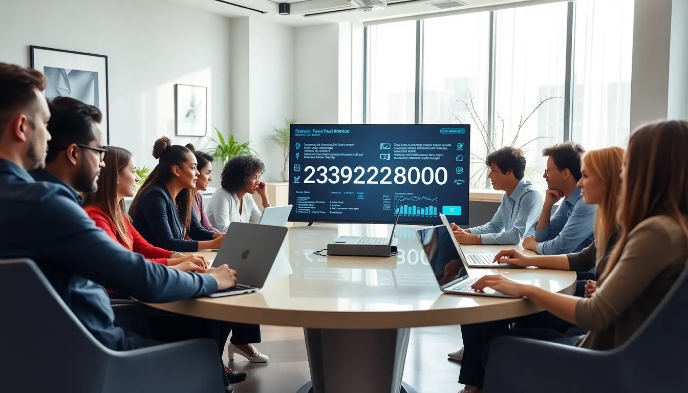 diverse team collaborating over data in a modern office.