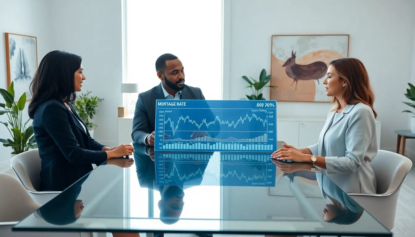 diverse team discussing mortgage rates in a modern office.