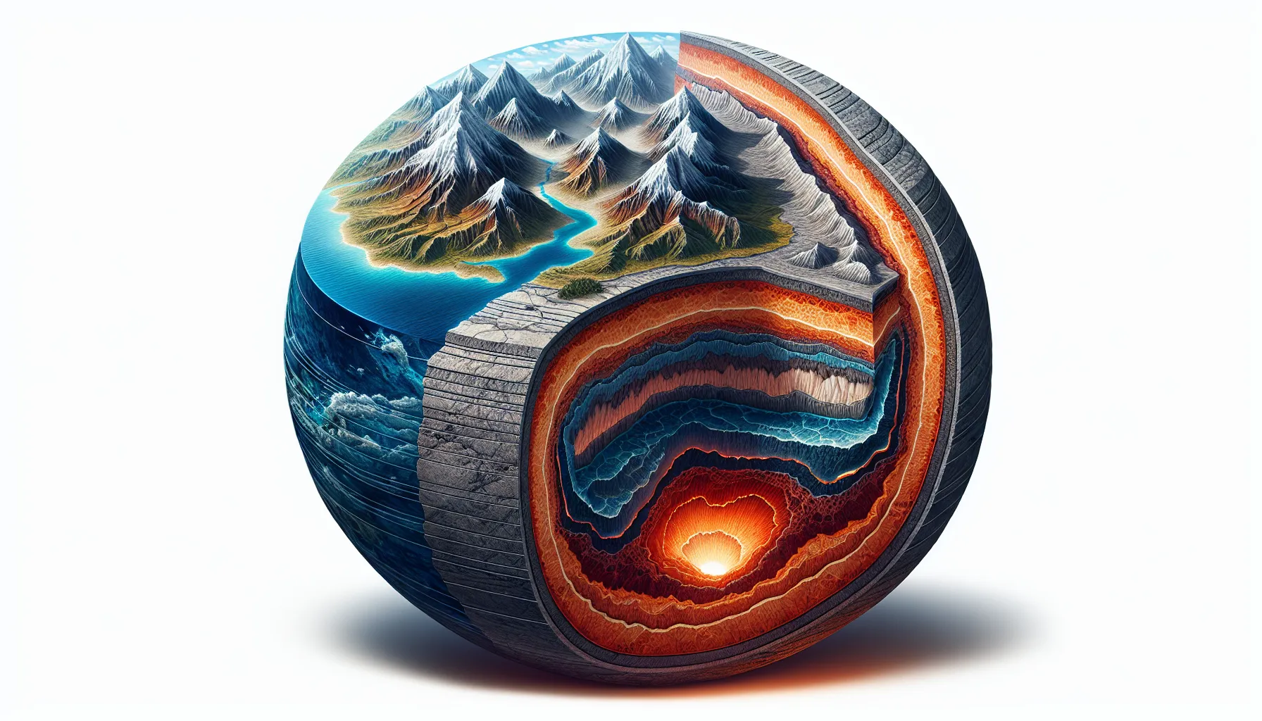 A detailed cross-sectional illustration of continental and oceanic crust with labels.