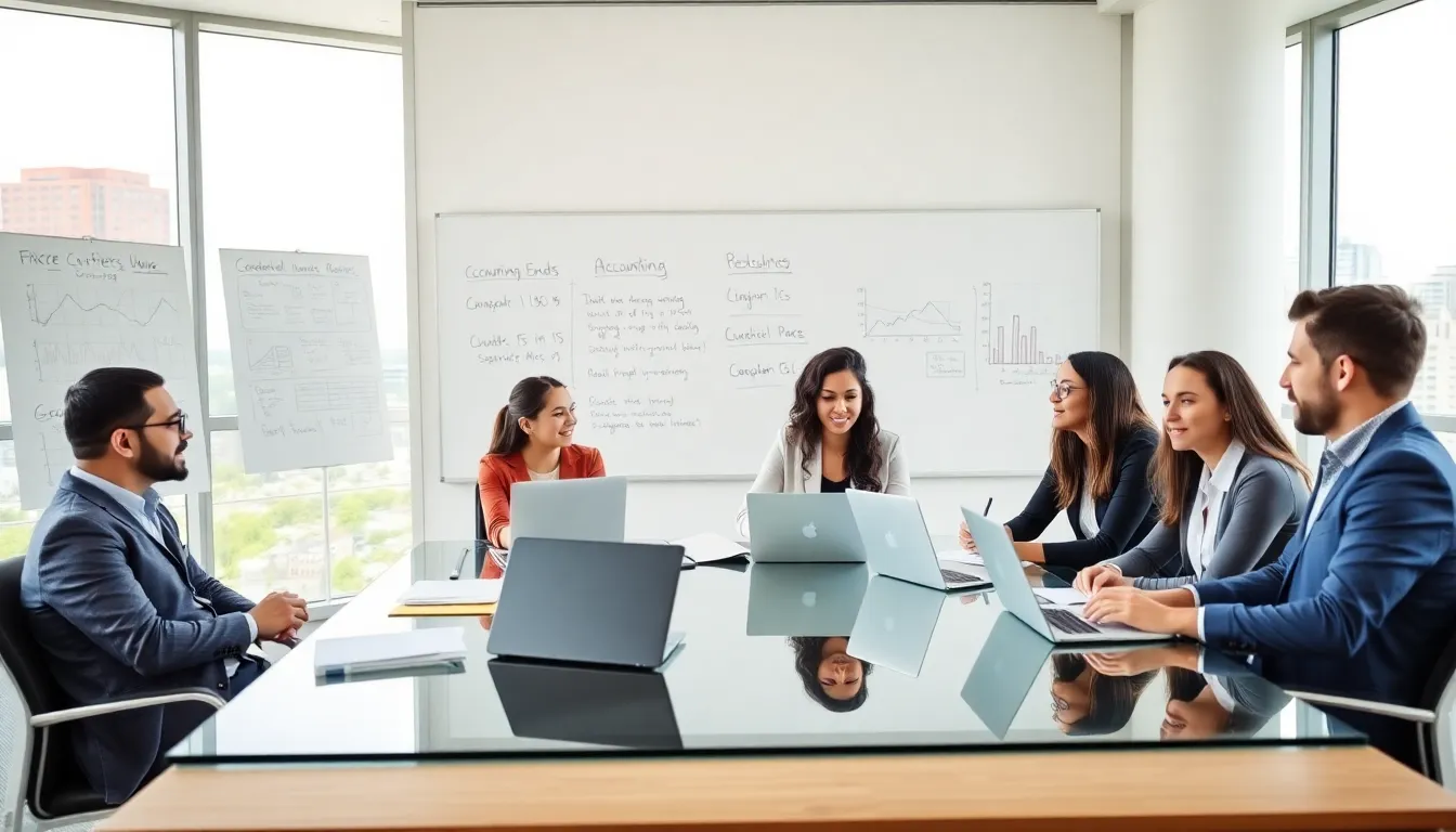 diverse students engaged in discussion in a modern classroom.