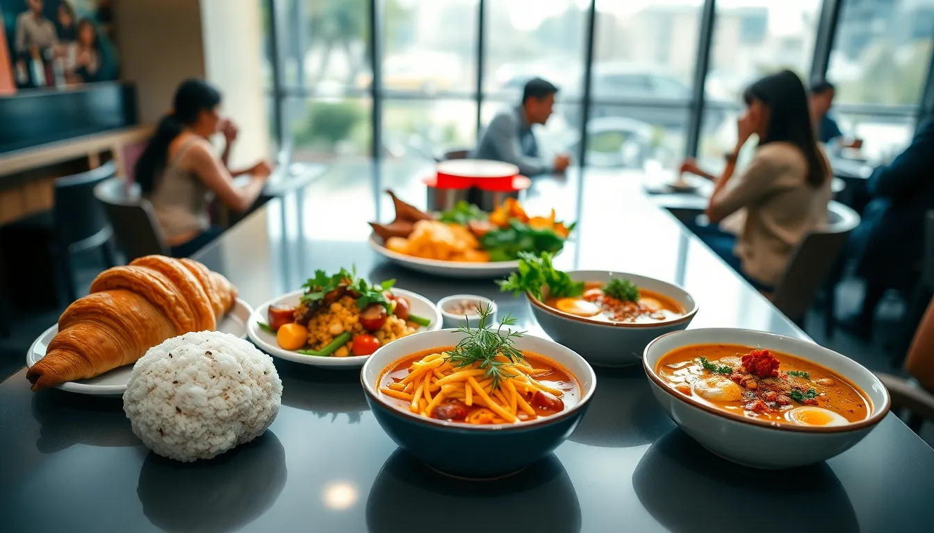 diverse global dishes presented in a modern dining setting.