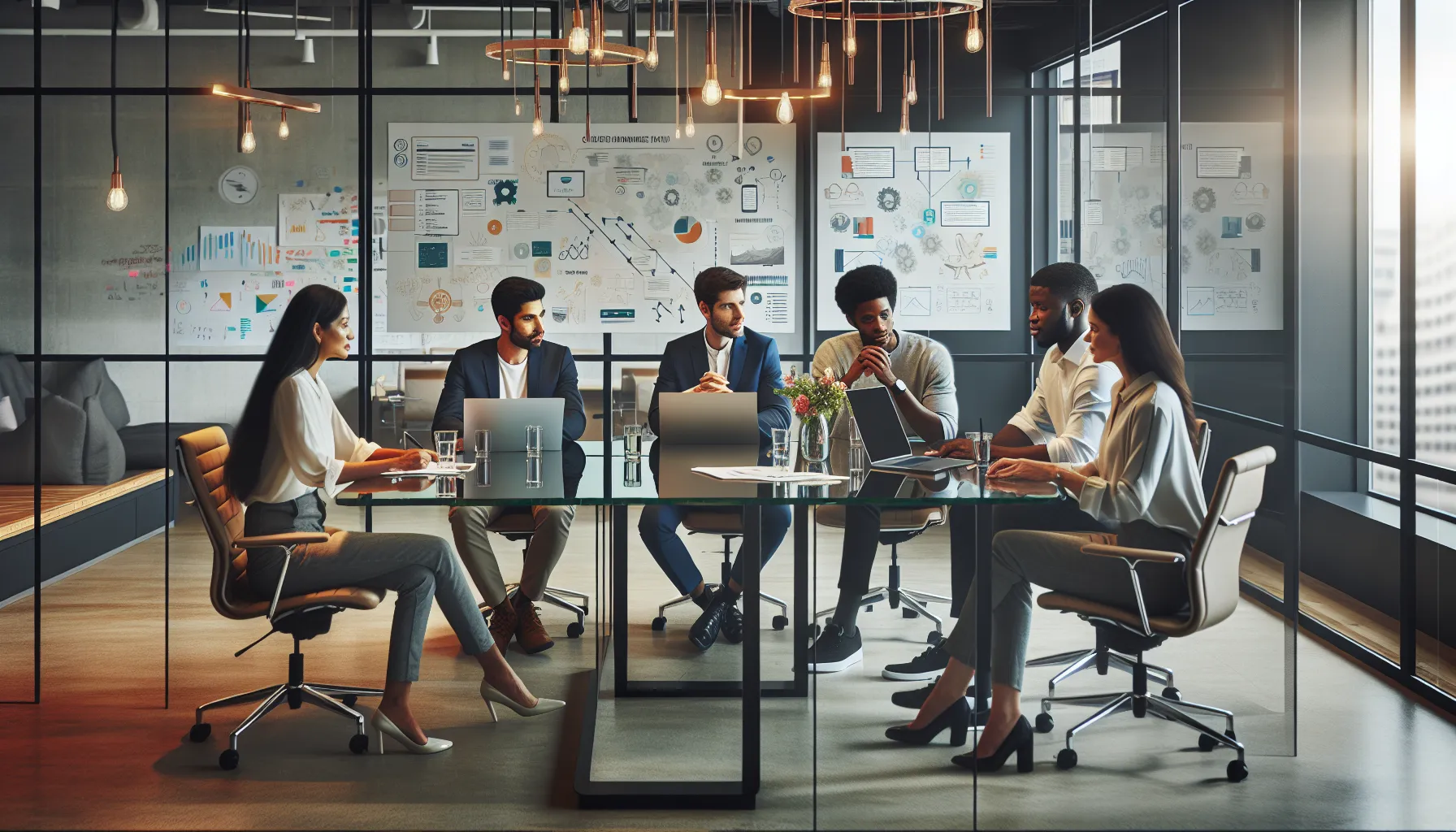 Diverse team collaborating in a modern office space.