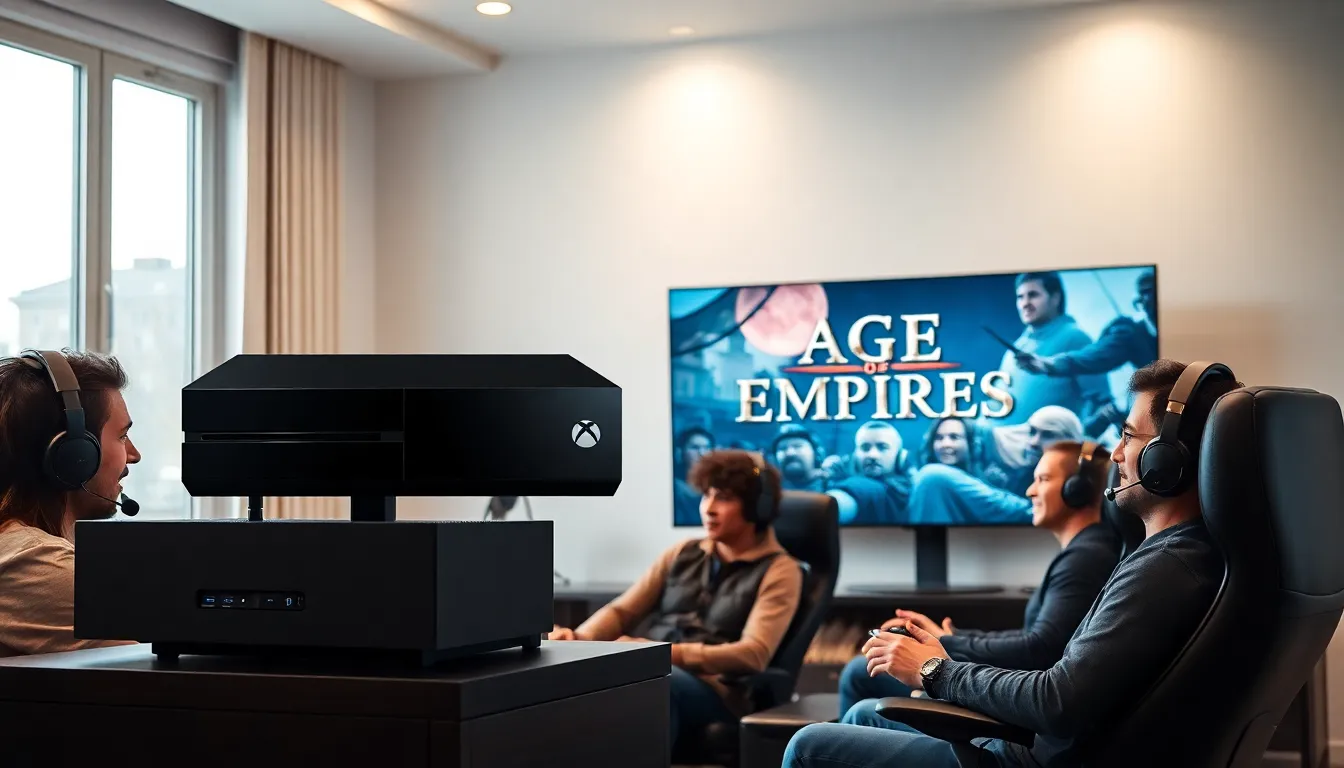 diverse group of gamers playing Age of Empires on Xbox.