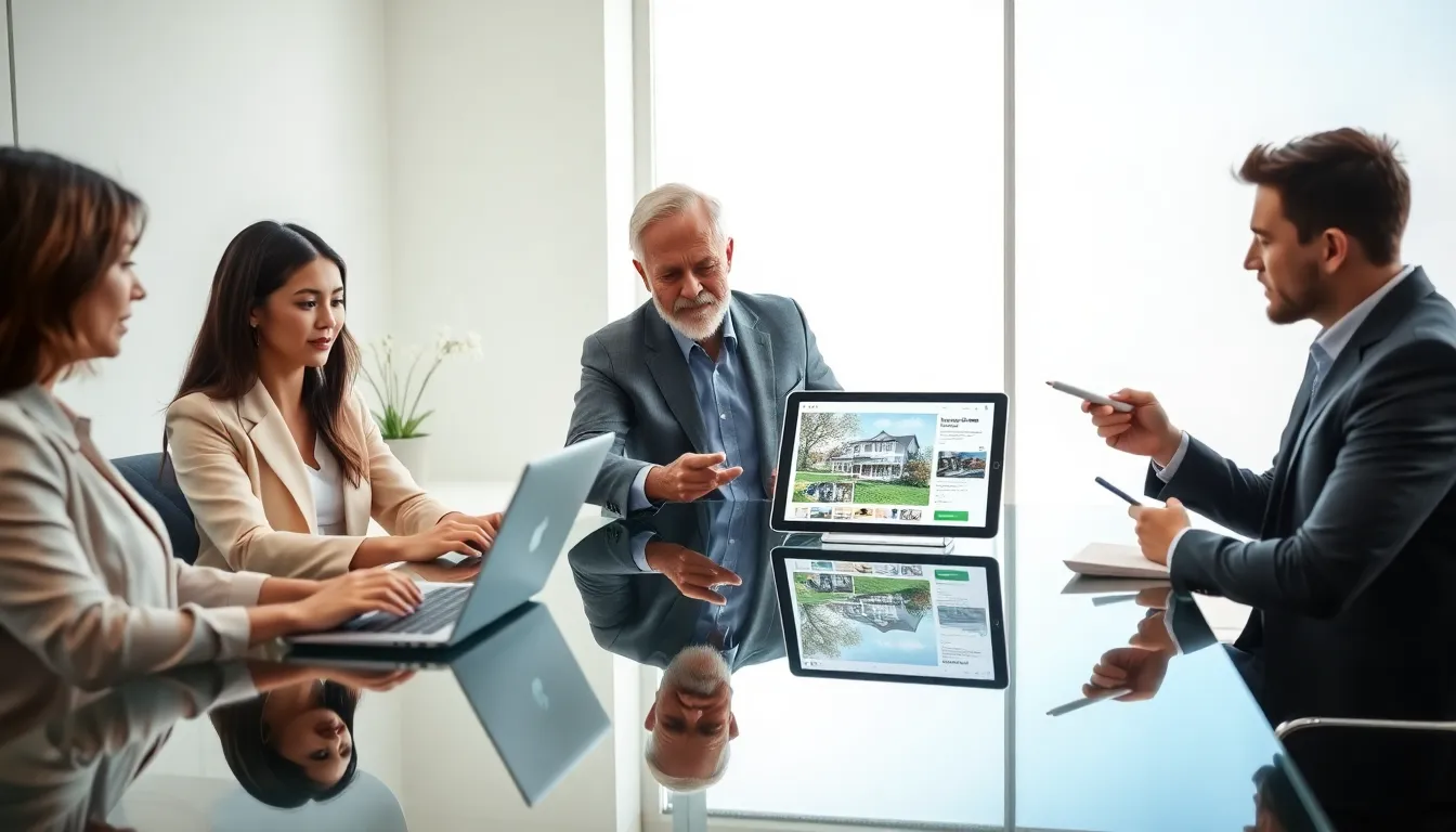 diverse real estate team collaborating in a modern office.