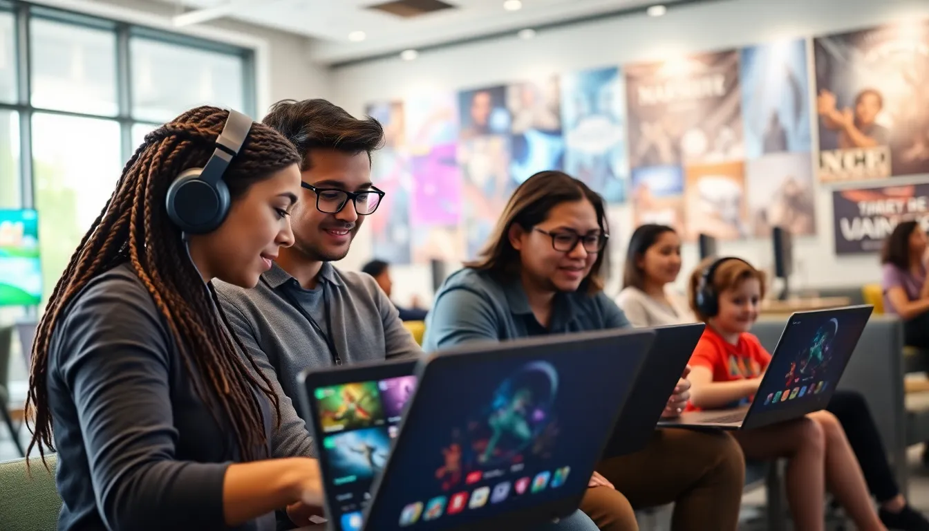 diverse gamers enjoying an interactive gaming experience at ImagineerGames.com.