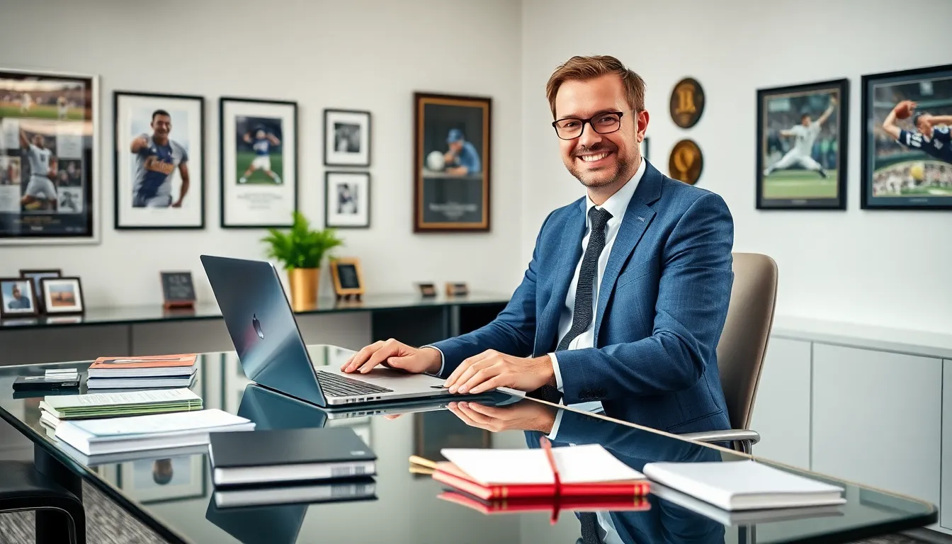 David Jones at a modern desk, writing about sports journalism.
