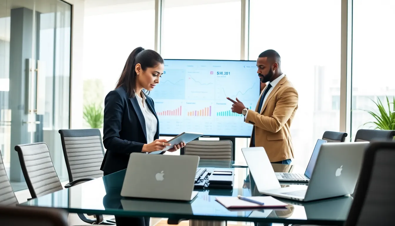 diverse team analyzing pricing strategies in a modern office.