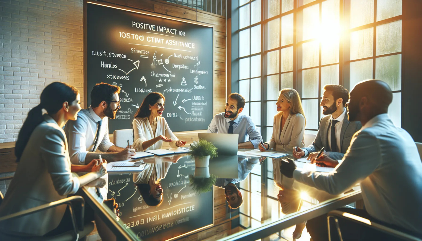 diverse professionals discussing customer experiences in a modern office.
